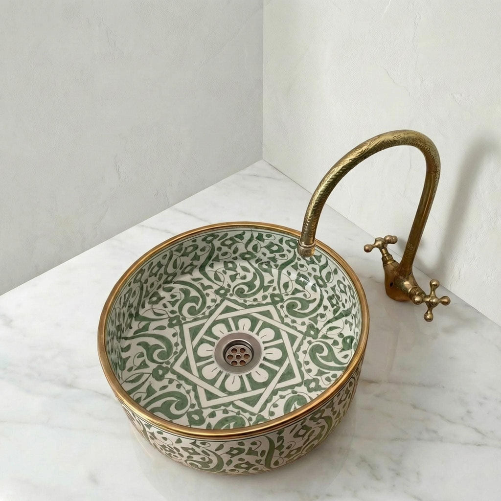 Sage Green Vessel Sink, Oval Glazed Ceramic Vanity Basin 8-16
