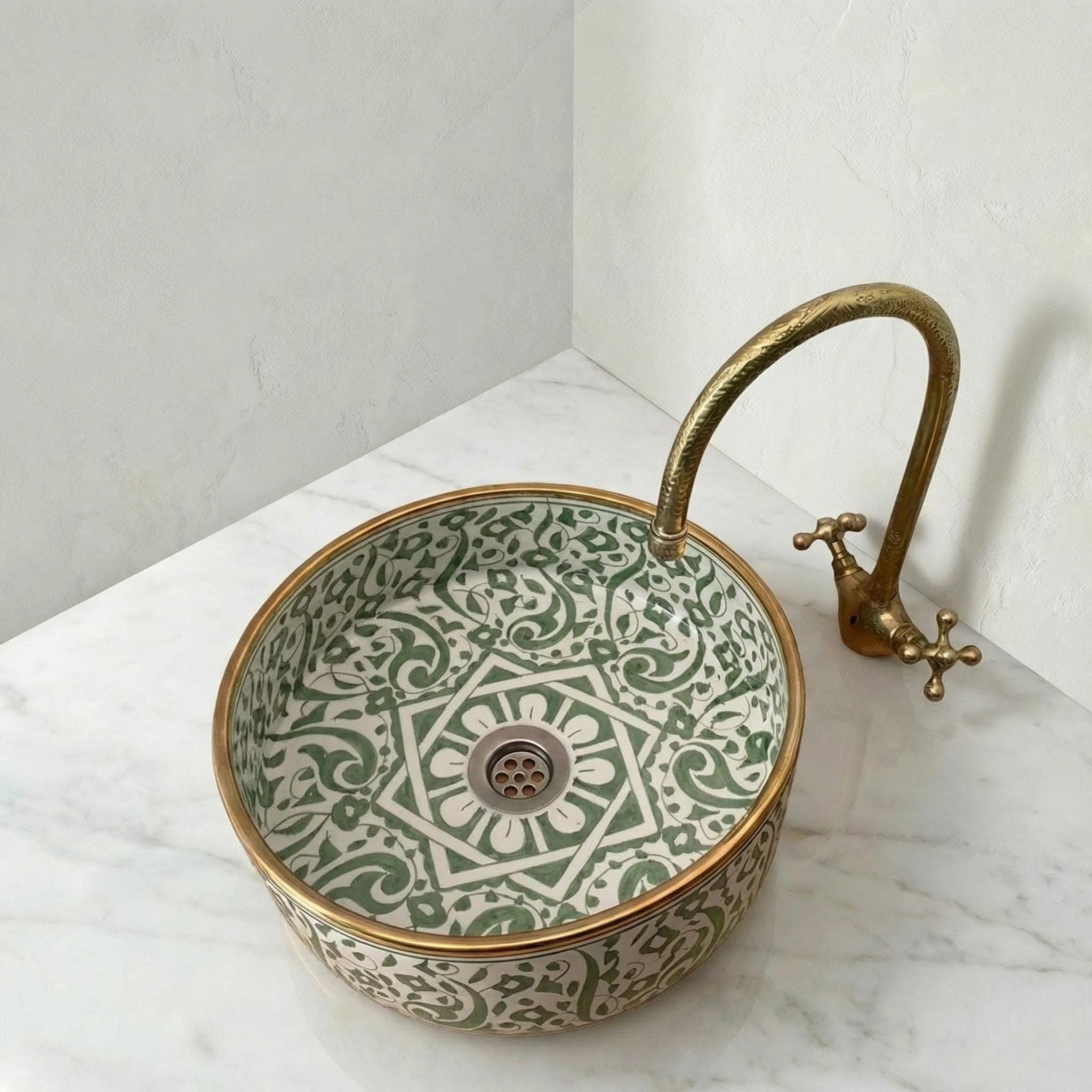 Sage Green Vessel Sink, Oval Glazed Ceramic Vanity Basin 8-16