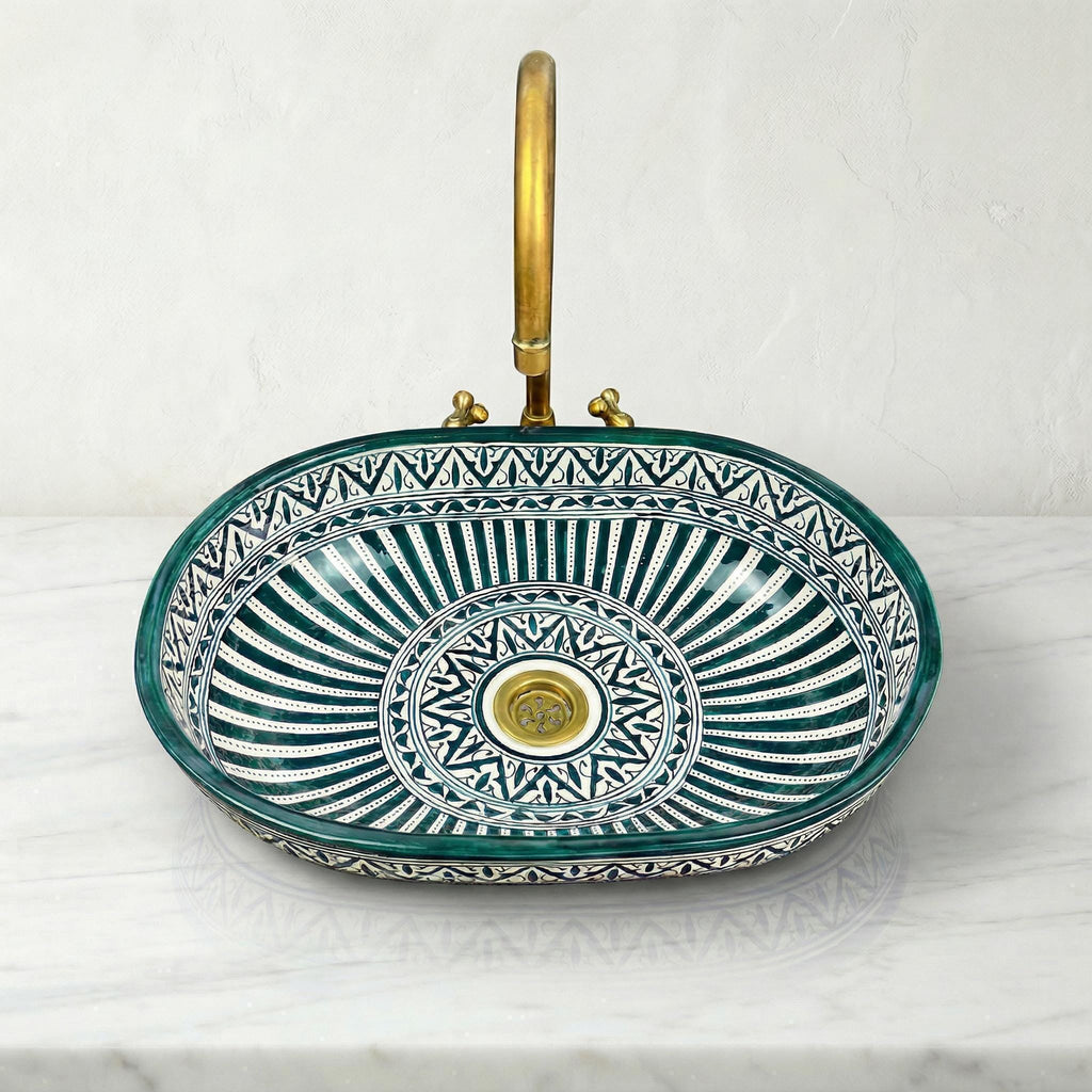 Moroccan Ceramic Vessel Sink, Coral Pink Oval, Free Drain Gift XL