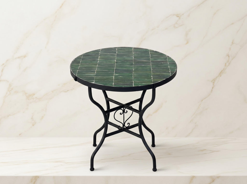 Zellige Tile Table, Round Handcrafted Coffee Glazed Clay 12-48 In