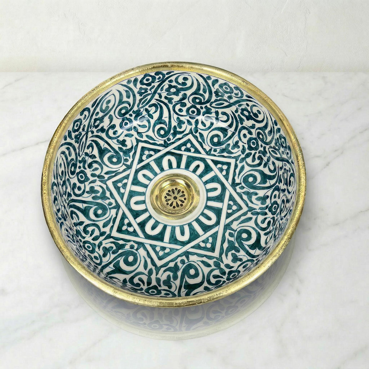 Moroccan Ceramic Vessel Sink Emerald Green, Handmade Compact 30cm
