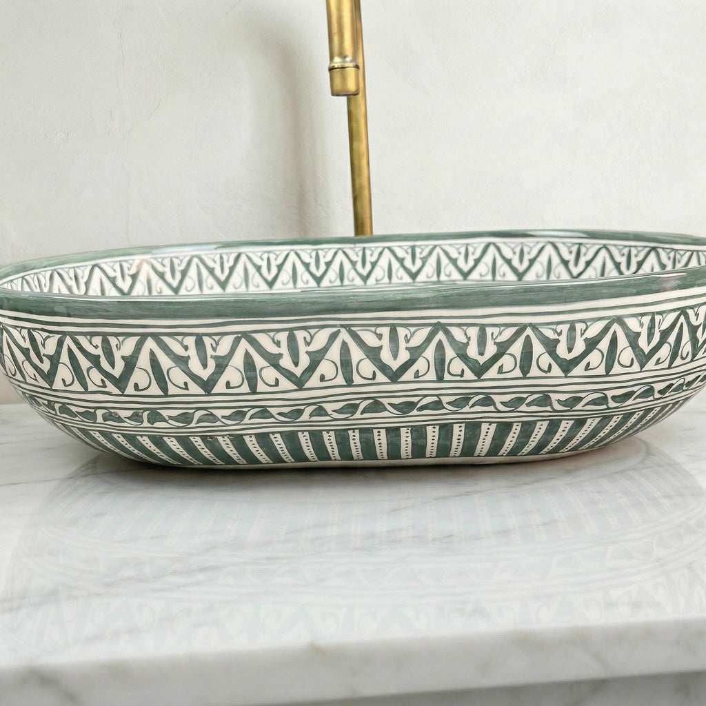 moroccan vessel sink, Oval Blue White Ceramic Basin 40cm From Fes