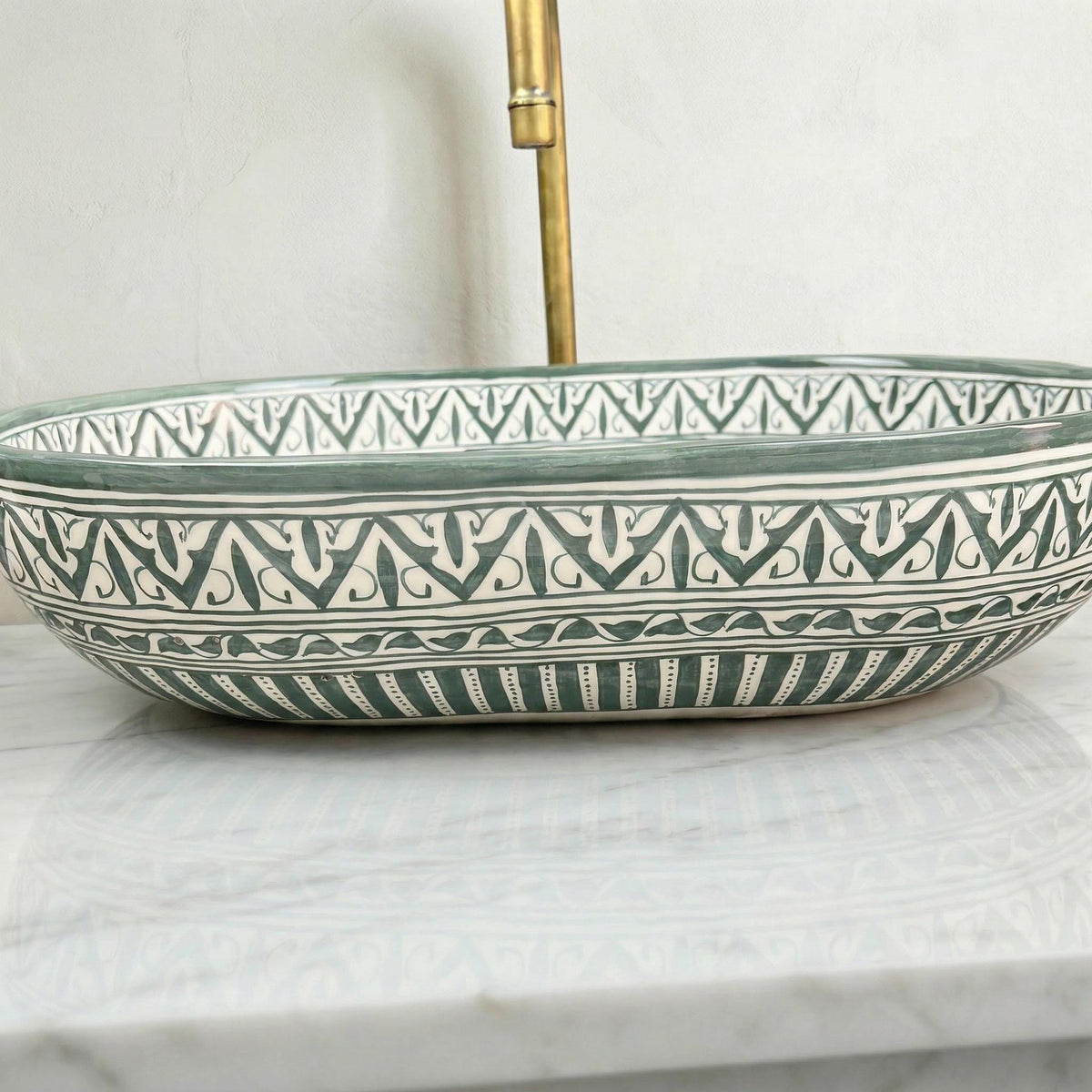moroccan vessel sink, Oval Blue White Ceramic Basin 40cm From Fes