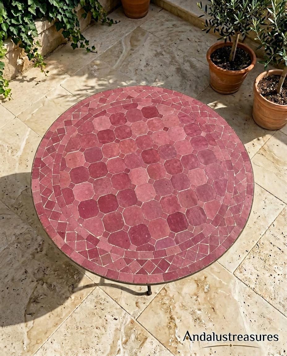 Moroccan Mosaic Bistro Table Handmade Zellige Tile Top, 12–48 Inch