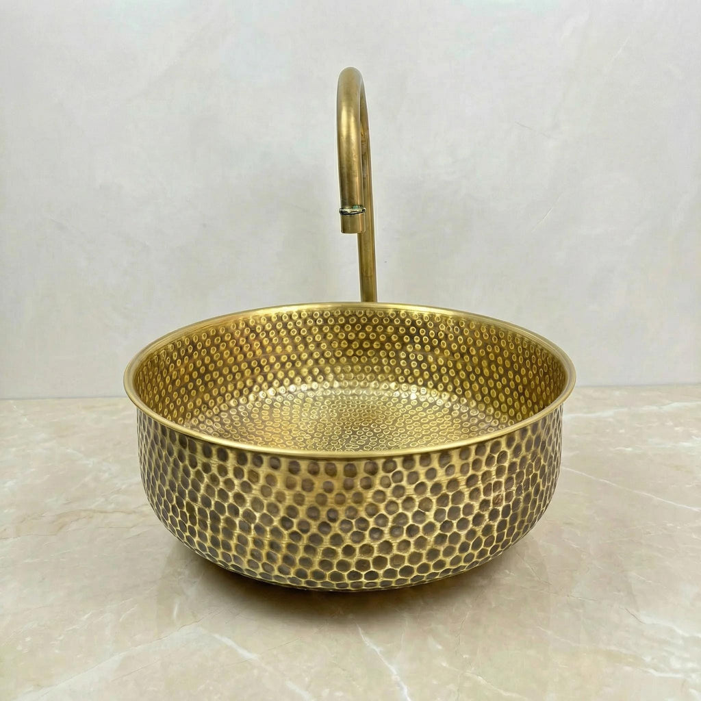 Moroccan Brass Sink, Hammered Fez Vanity Basin Unlacquered Finish