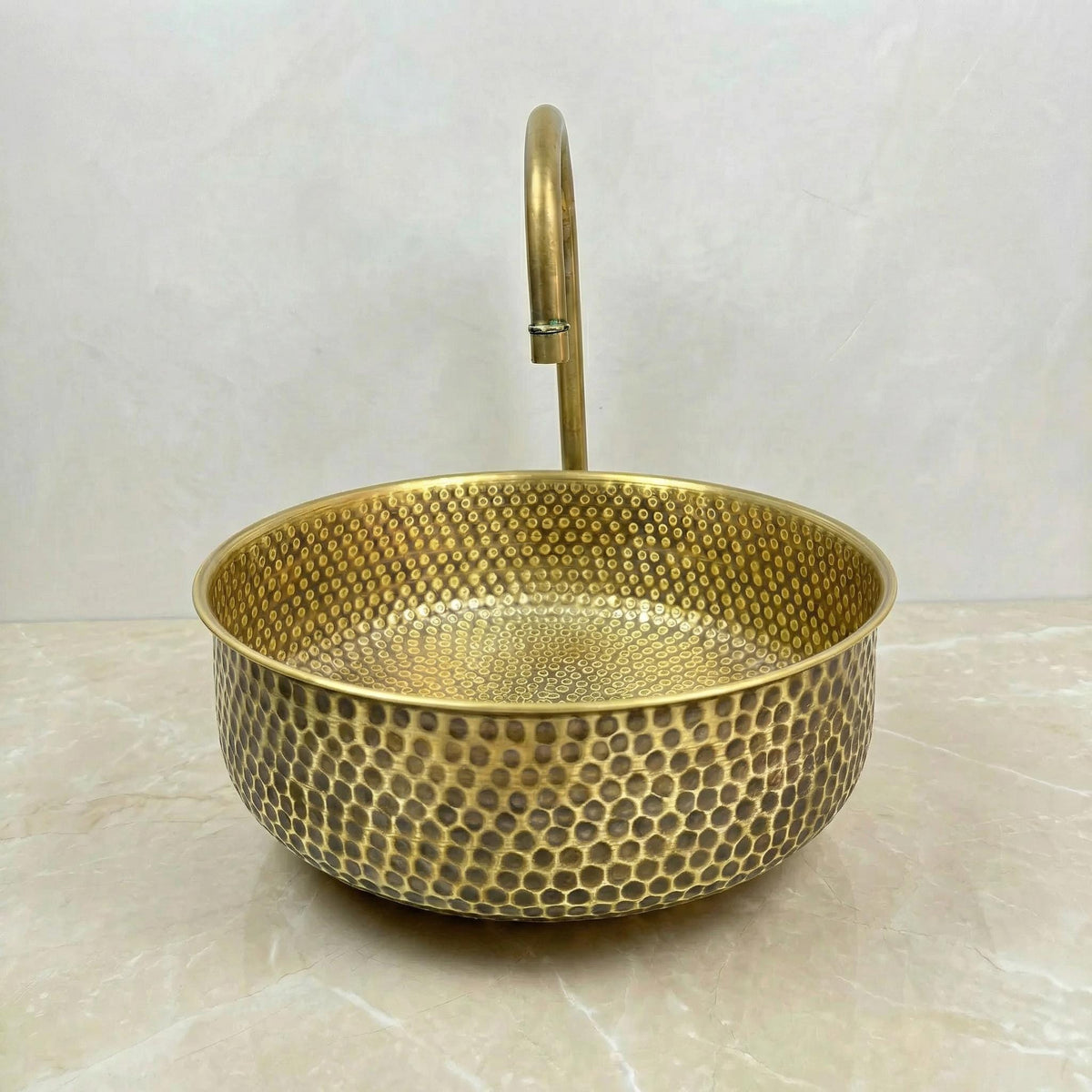 Moroccan Brass Sink, Hammered Fez Vanity Basin Unlacquered Finish