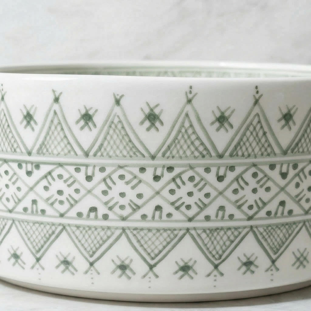 Handmade Ceramic Vessel Sink, Sage Green 14" Round Basin 6" Deep.