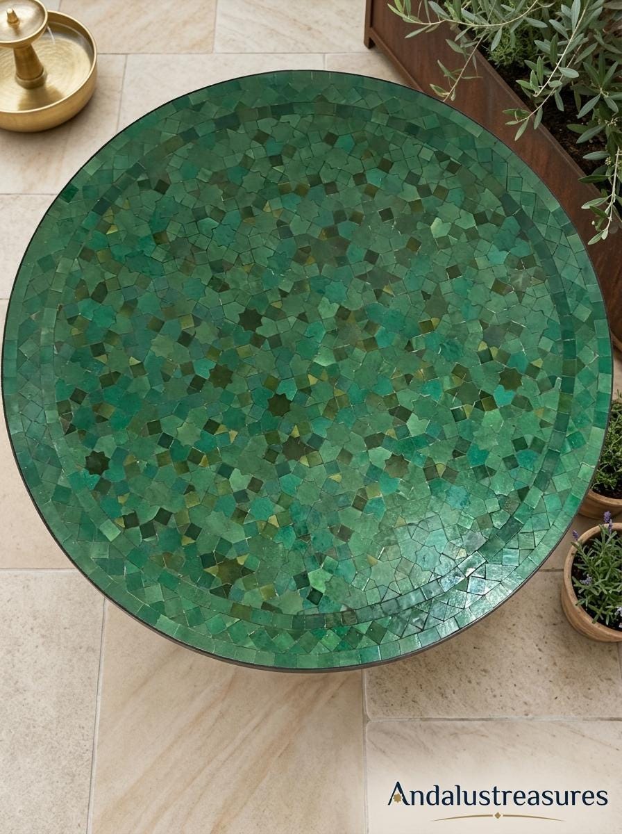 Moroccan Zellige Coffee Table, Handmade Round 36in, Powder-Coated