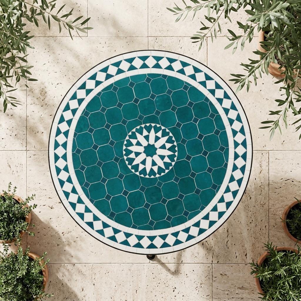 Moroccan Mosaic Table, Zellige Handlaid Top, 12–48 In Round Table