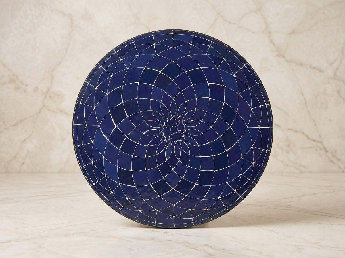 Zellige Mosaic Side Table, Sage Green Glazed Clay Top, Iron Base.