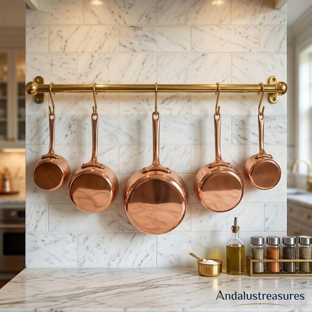 Brass Kitchen Pot Rail Twisted Unlacquered Brass Rod 1/2 In Hooks