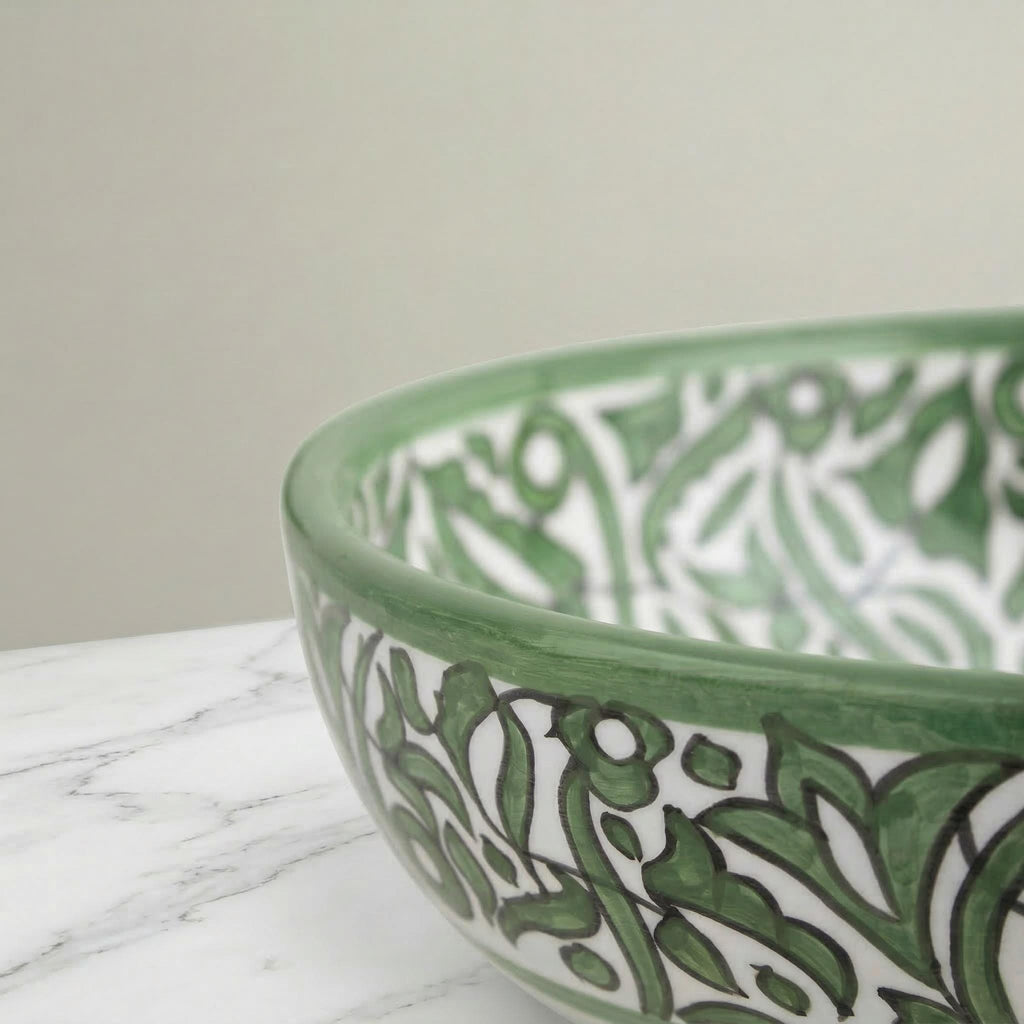 Moroccan Vessel Sink, Oval Porcelain Vanity Basin, White Gold 16in