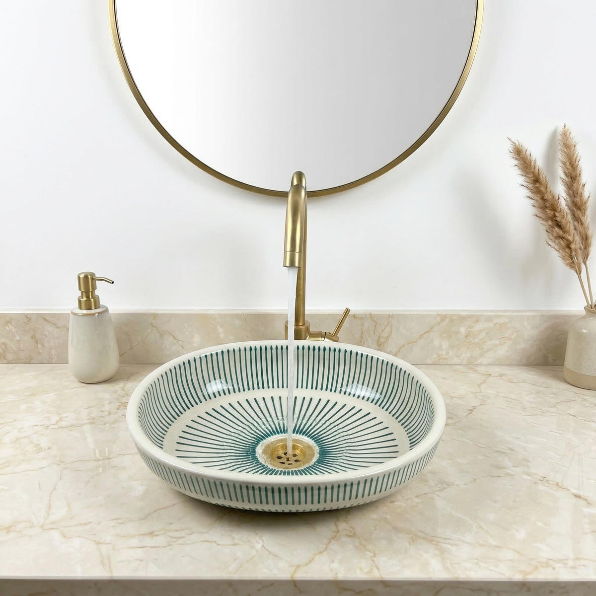 Hand Painted Ceramic Sink, Andalusian Oval Basin 32–48 Cm, Teal