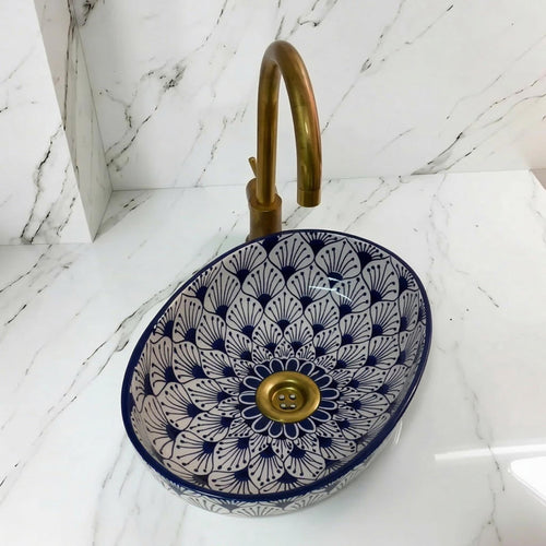 hand painted vessel sink, Red Oval 32-48cm Deep Sink, Brass Drain