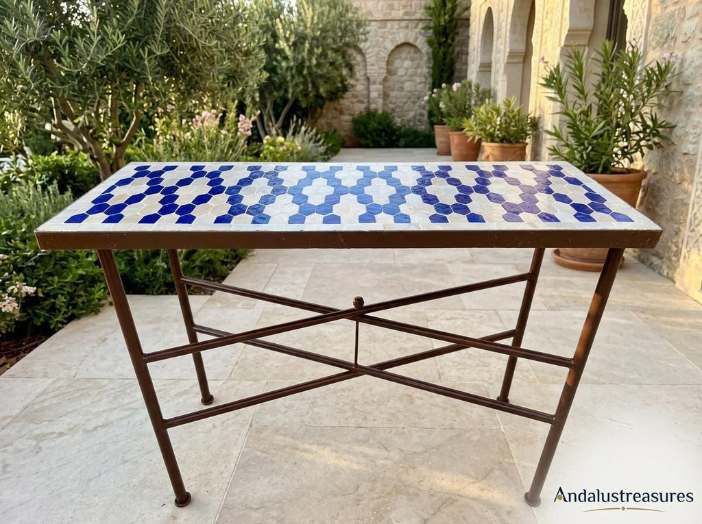 handmade moroccan mosaic table,Zellige Tile Top, Powder Iron Base