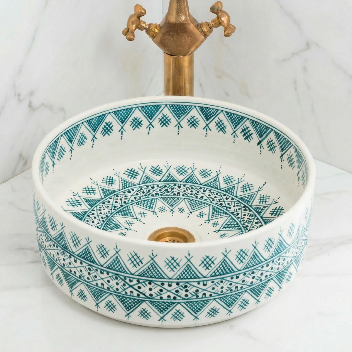 Ceramic Vessel Sink, Moroccan Green Marble, Handmade 8-16" Basin.
