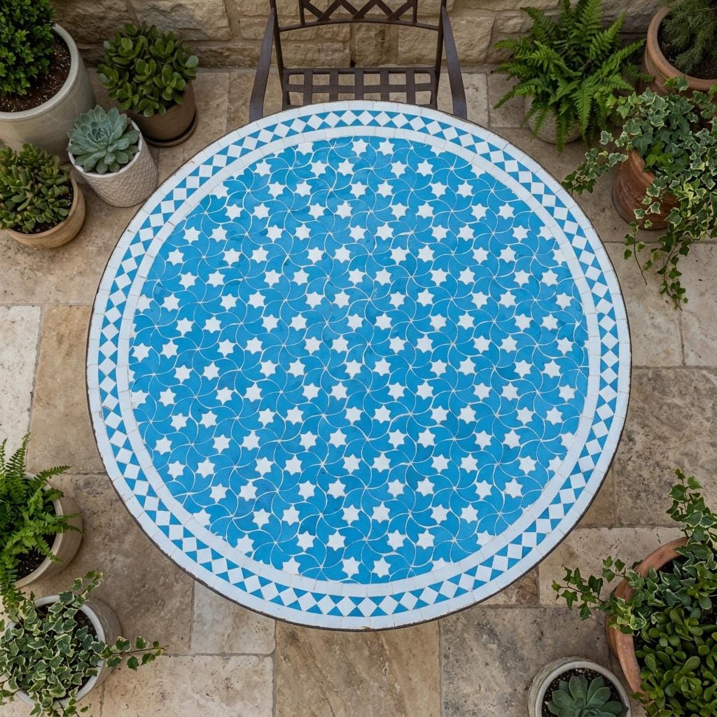 Moroccan Mosaic Coffee Table, 36in Round Handmade Zellige Outdoor