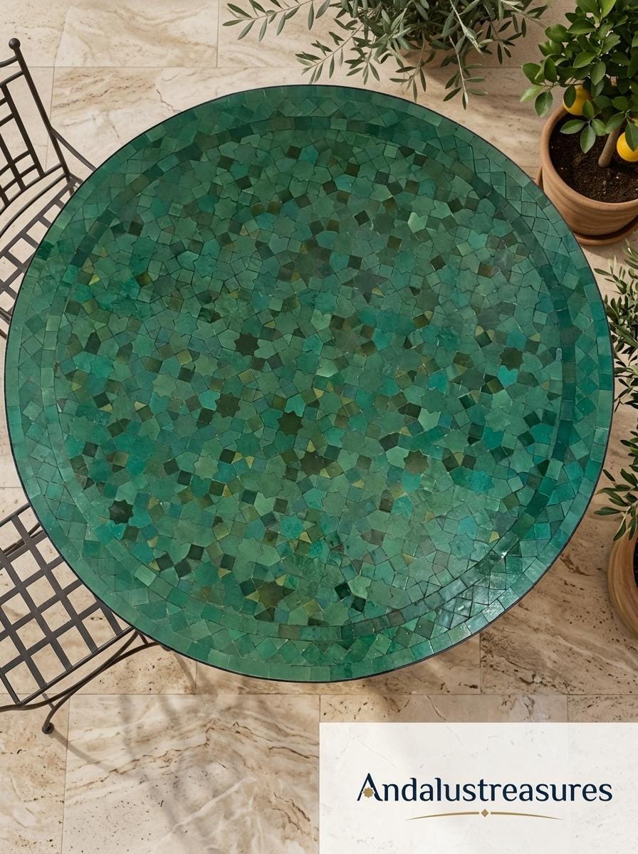 Moroccan Zellige Coffee Table, Handmade Round 36in, Powder-Coated