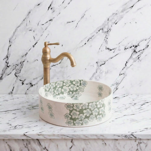 ceramic vessel sink, Moroccan Boho, 12" Diameter, Smooth Edge XL.
