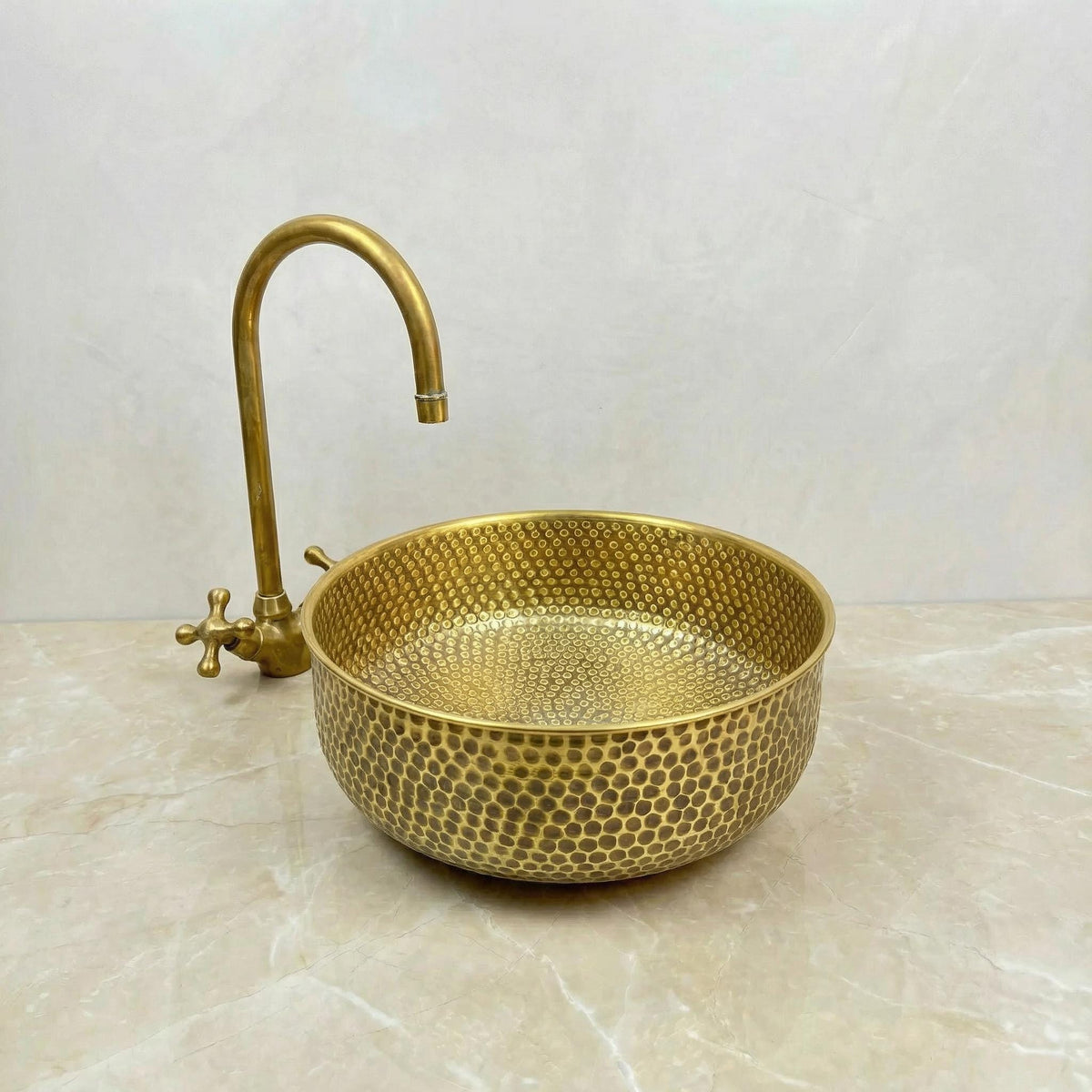 Moroccan Brass Sink, Hammered Fez Vanity Basin Unlacquered Finish