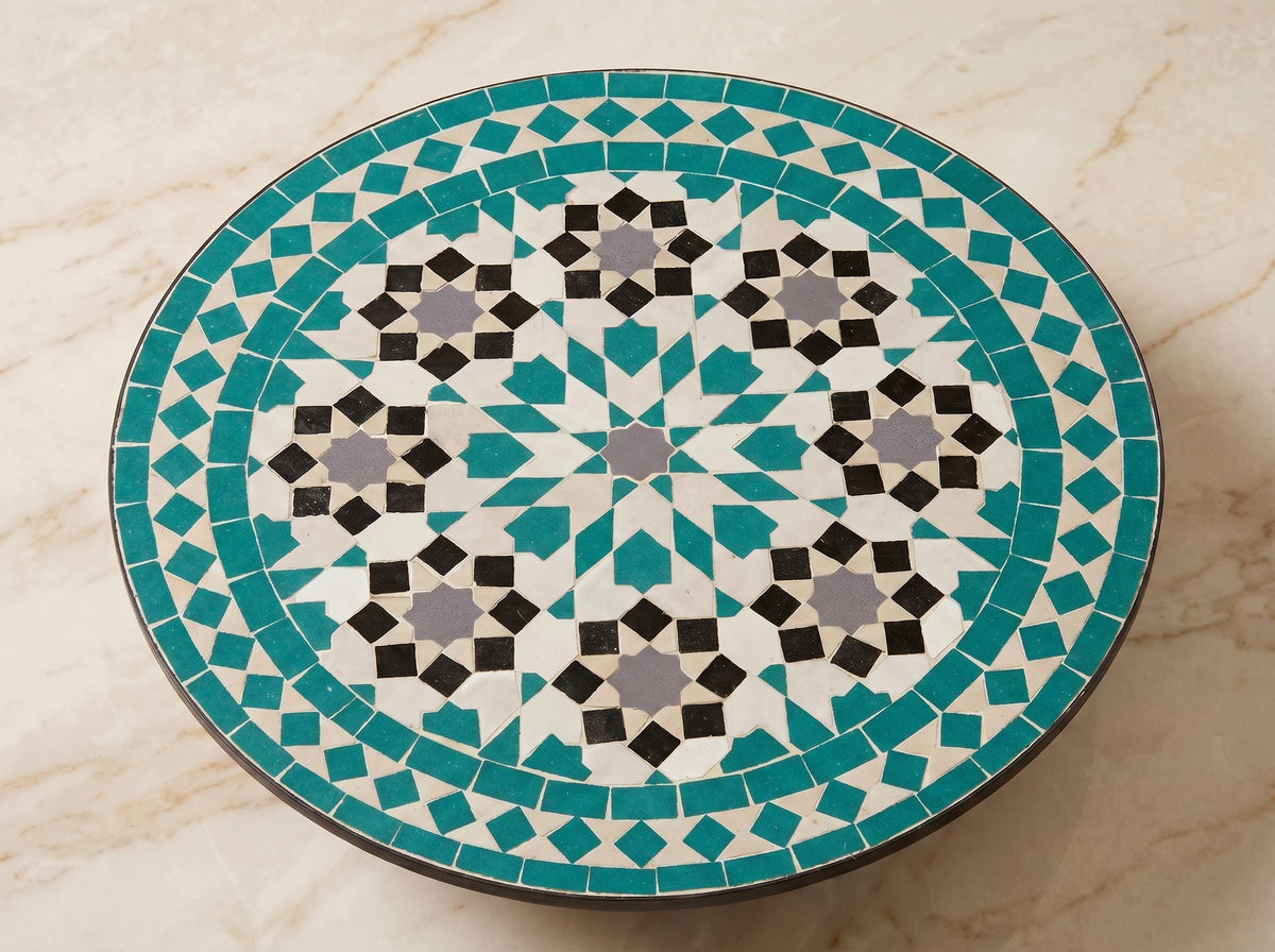 Zellige Tile Table, Handcrafted Moroccan Mosaic Coffee Table 30 In