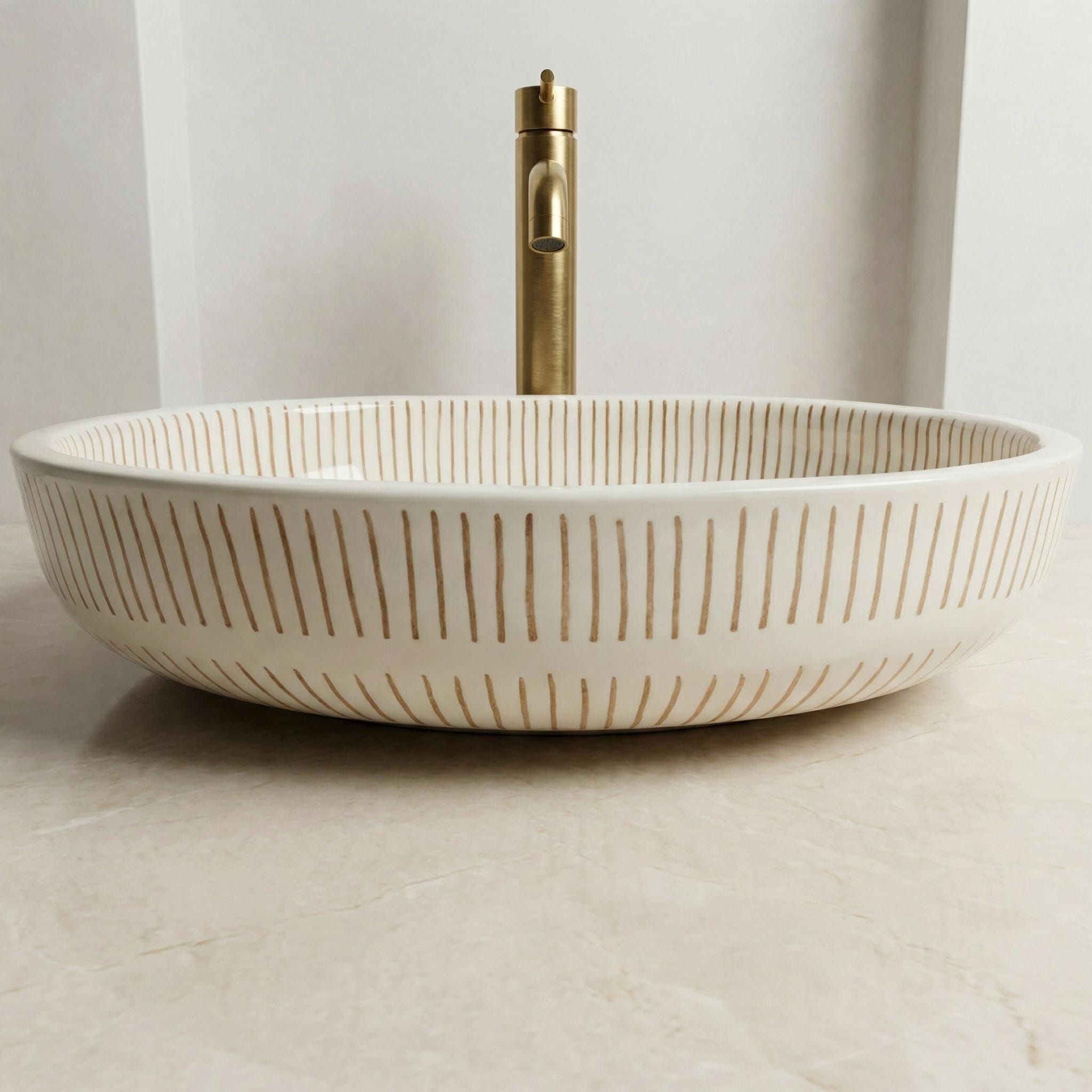 Fes Ceramic Washbasin' Oval Moroccan Vessel Sink, Handmade 40 cm Brass Drain