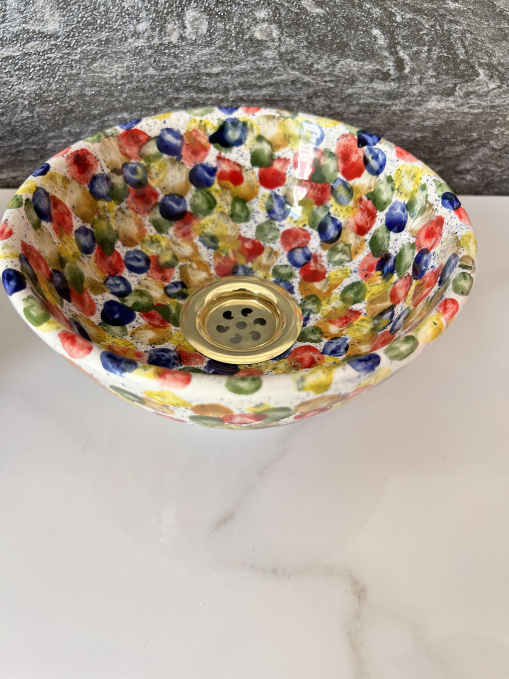Moroccan Ceramic Vessel Sink, Hand-Painted Round Basin 12"(30 cm)