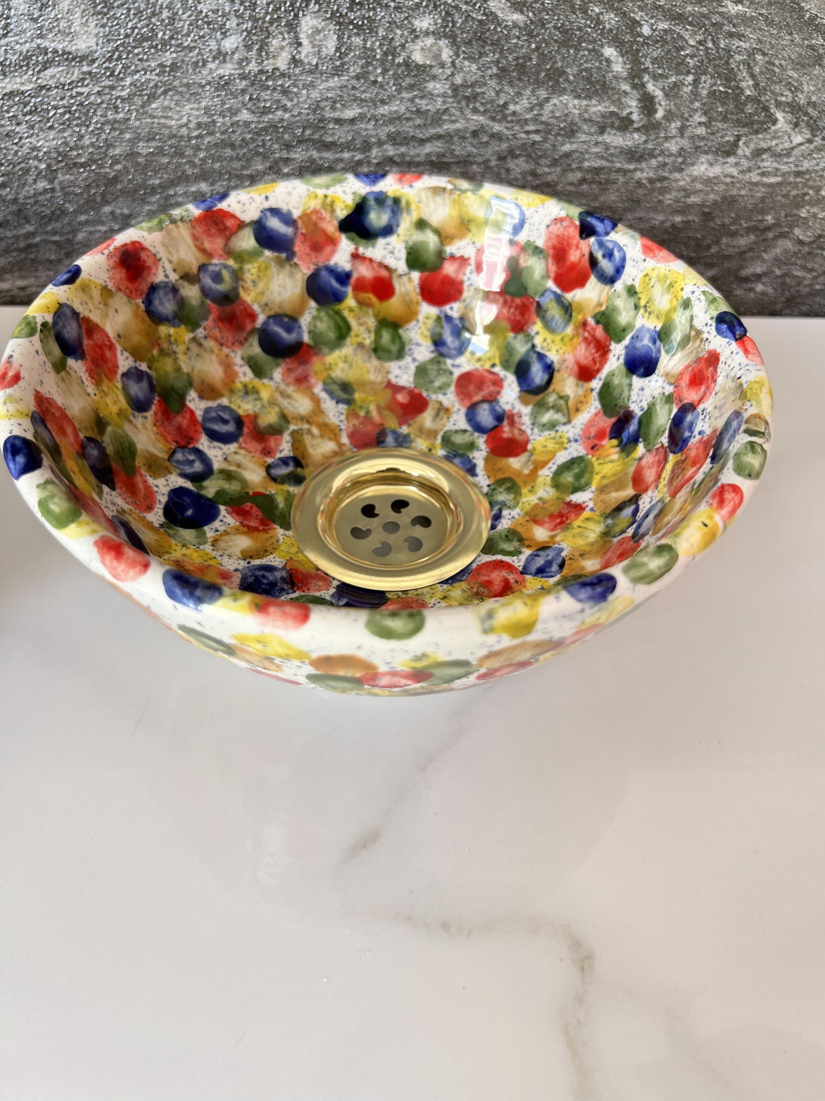 Moroccan Ceramic Vessel Sink, Hand-Painted Round Basin 12"(30 cm)