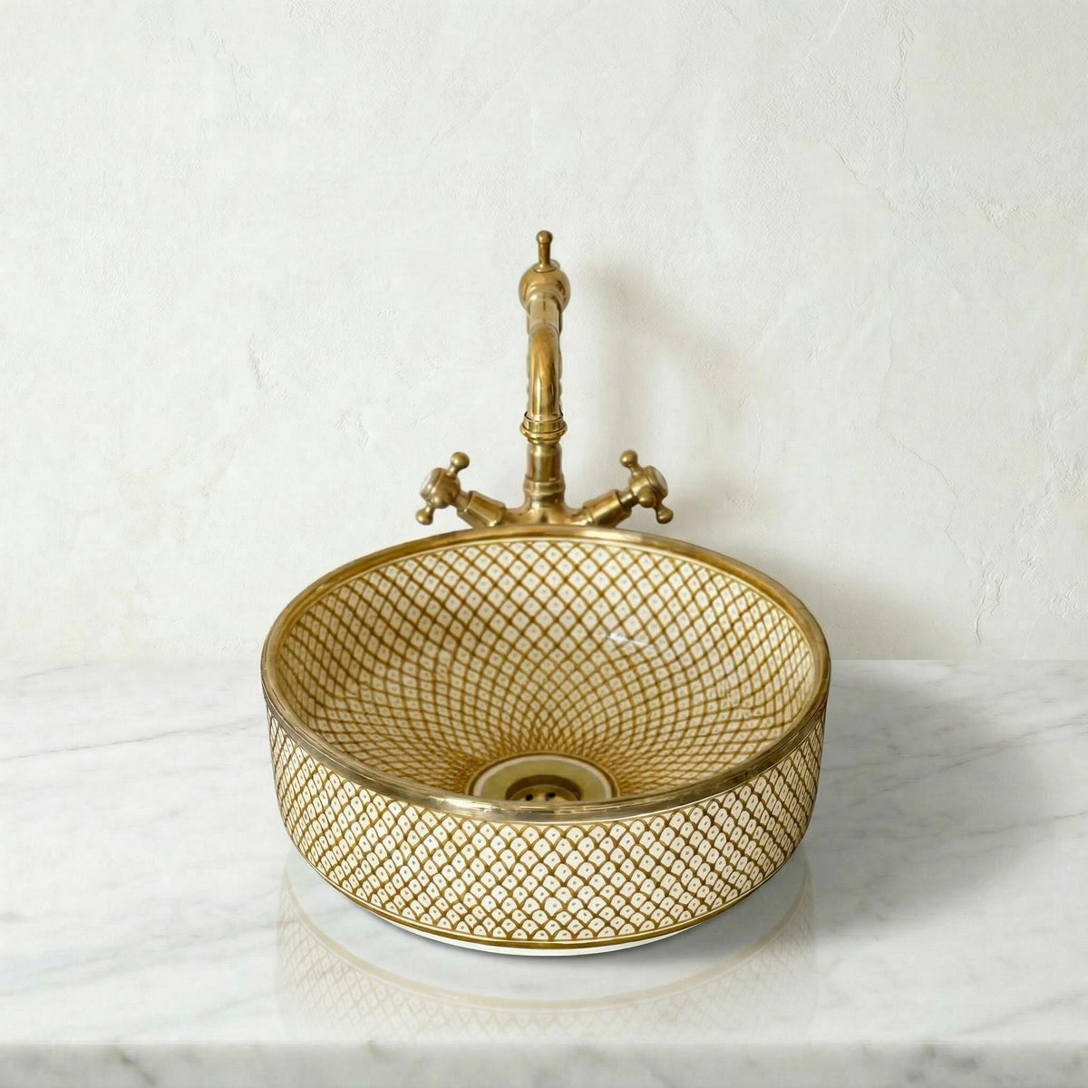 Gold Rim Vessel, Handmade Yellow Ceramic Oval Vanity Sink, 8-16".