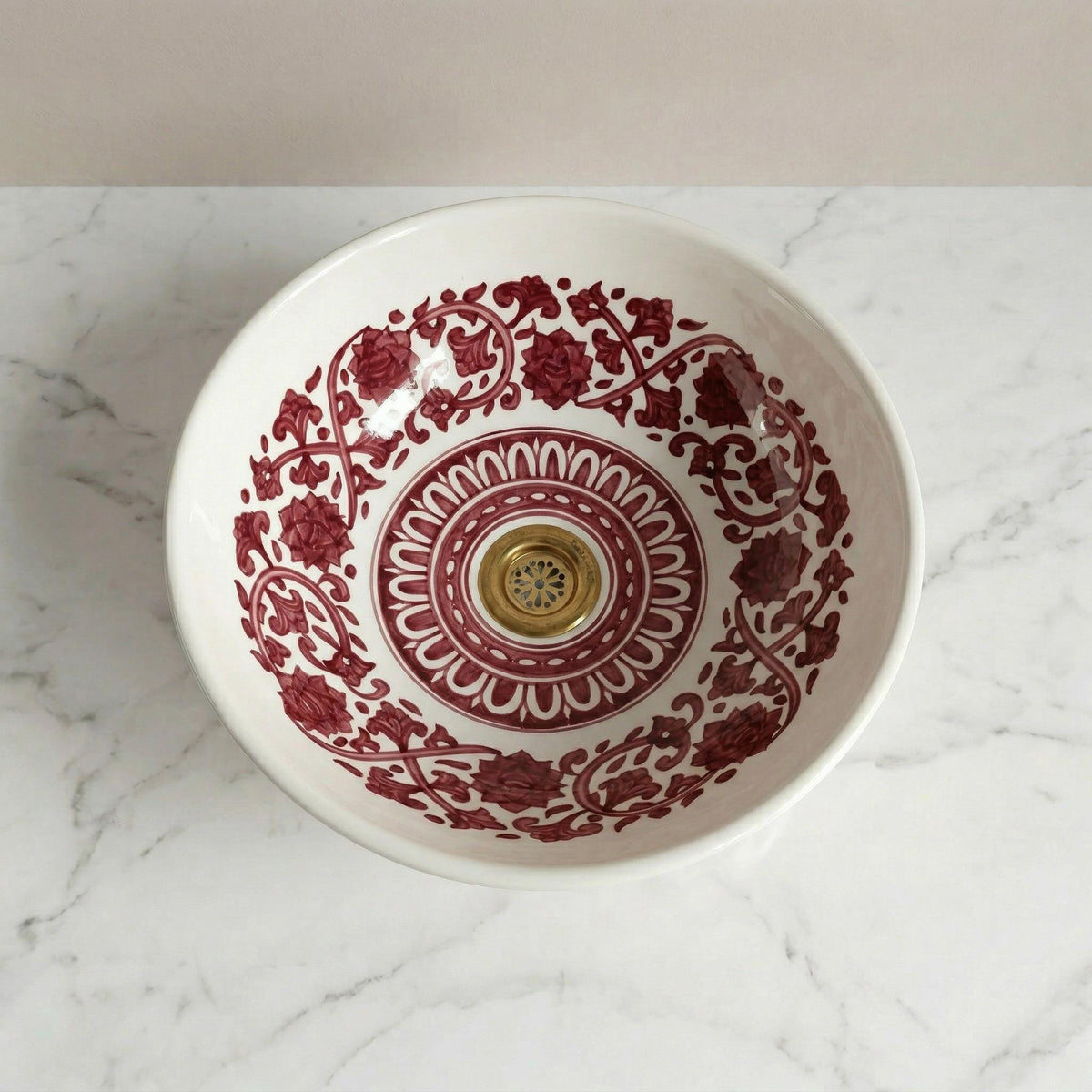 Ceramic Vessel Sink, Moroccan Ruby Red Handmade, 8-16 Inch Custom
