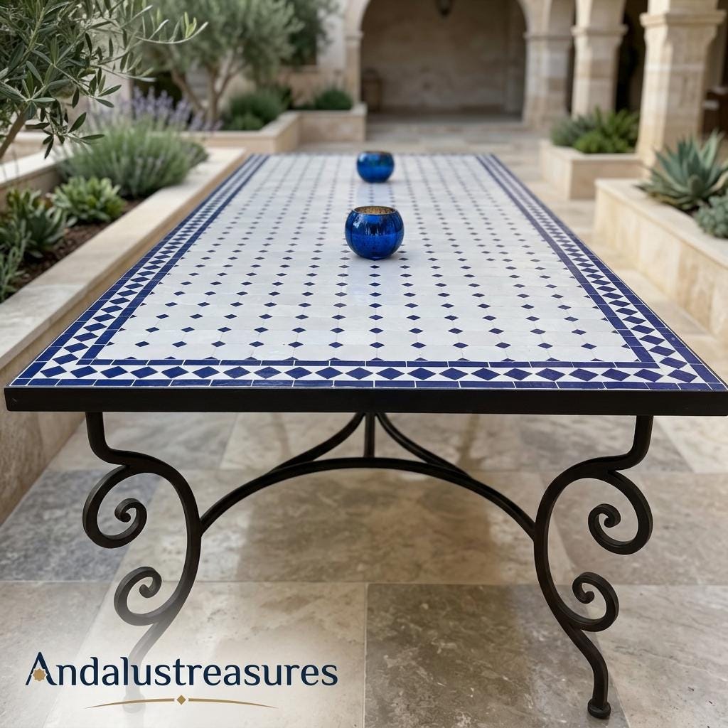 Moroccan Mosaic Table, Hand-Cut Zellige 30-120 cm, Indoor-Outdoor