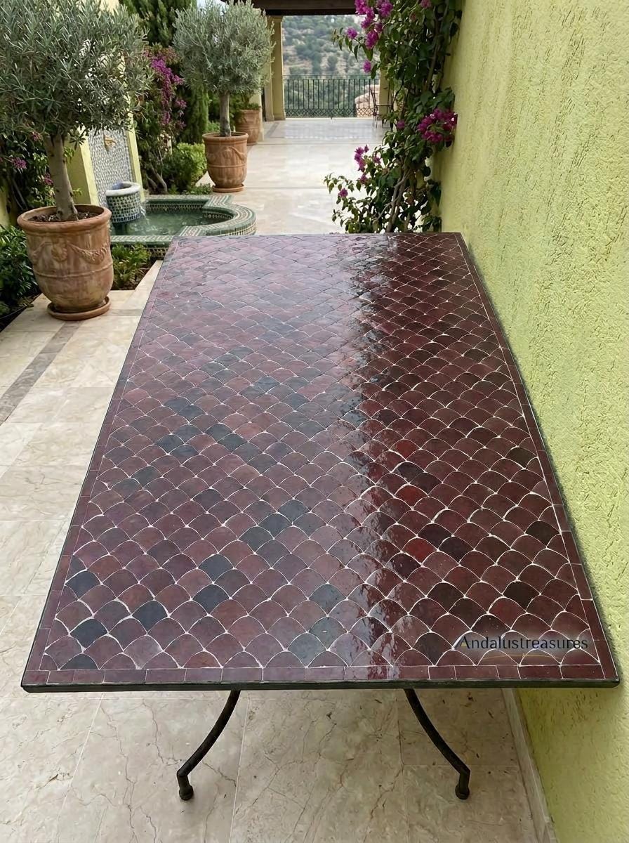 Moroccan Zellige Tile Table, Hand-Laid Mosaic Top, 48In Round For