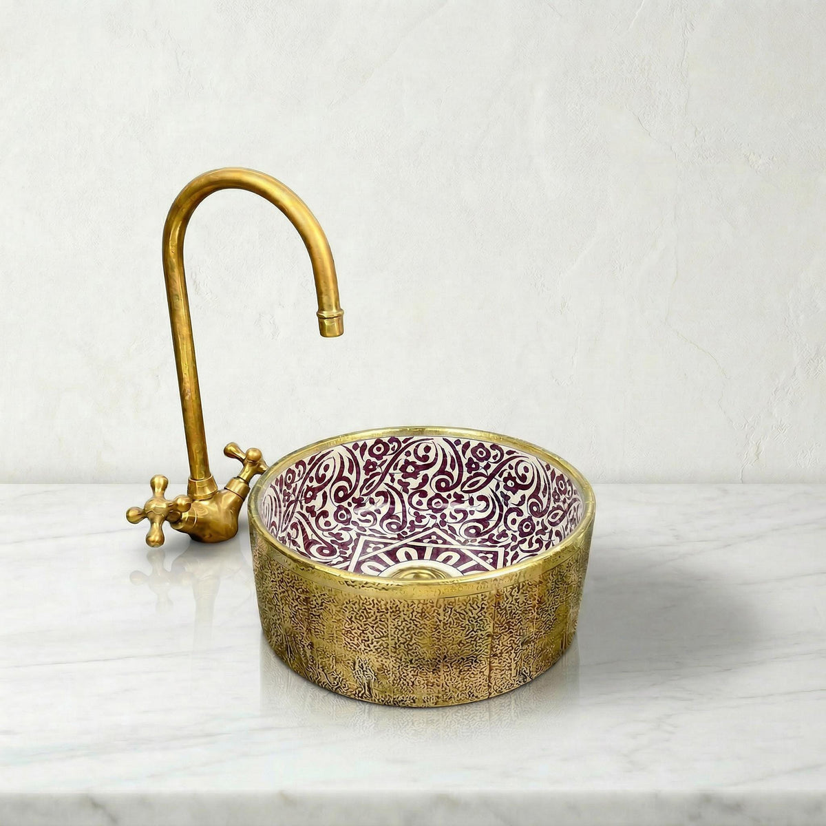 Moroccan Ceramic Vessel Sink Emerald Green, Handmade Compact 30cm