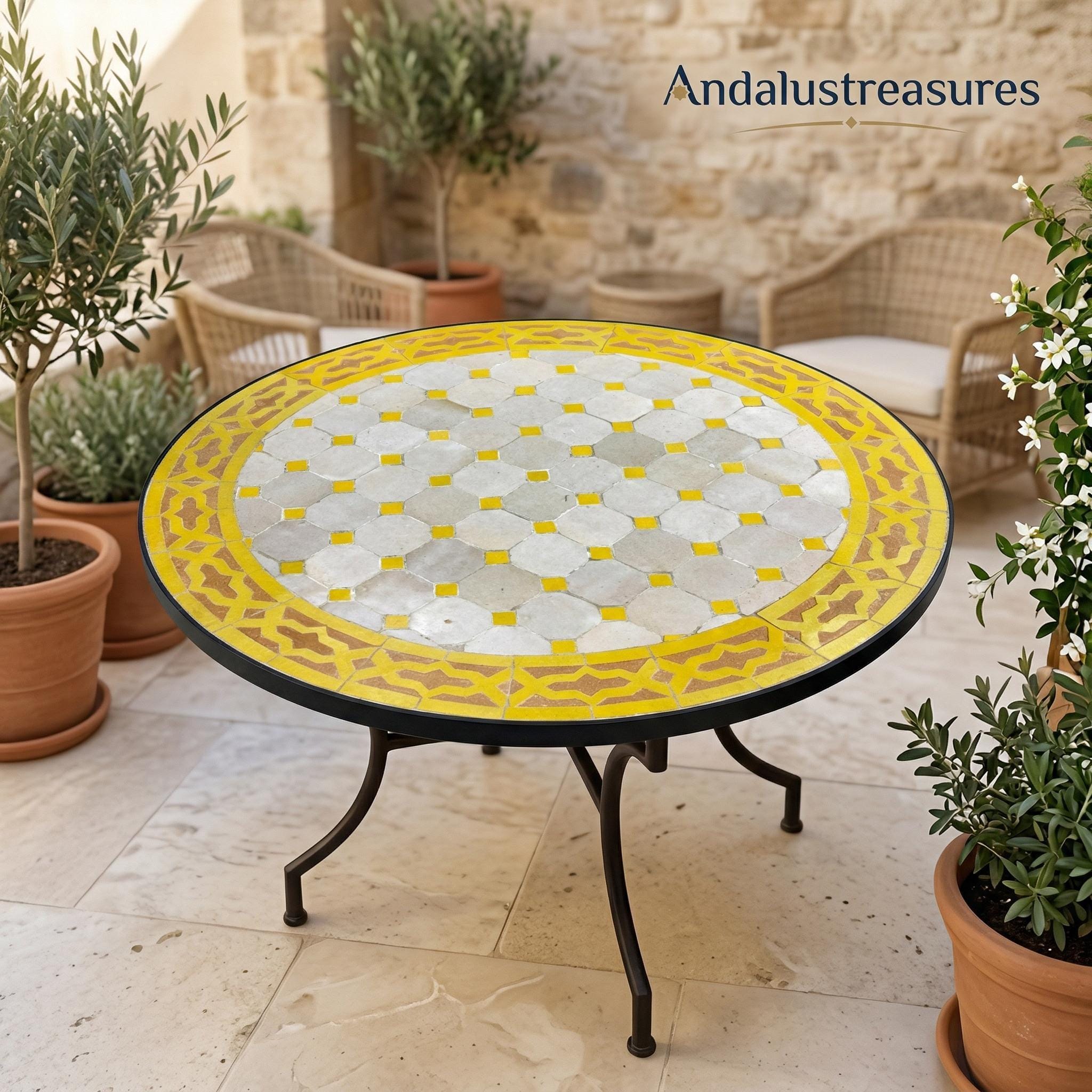 Moroccan Mosaic Coffee Table, Handcrafted Zellige, 12–48 In, Iron