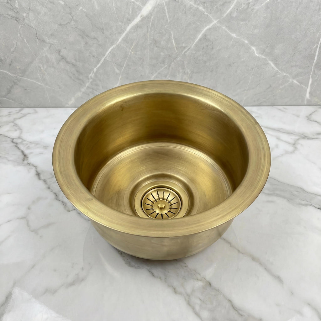 Moroccan Brass Sink, Hammered Lavabo Basin, Gold Tone 14in Patina
