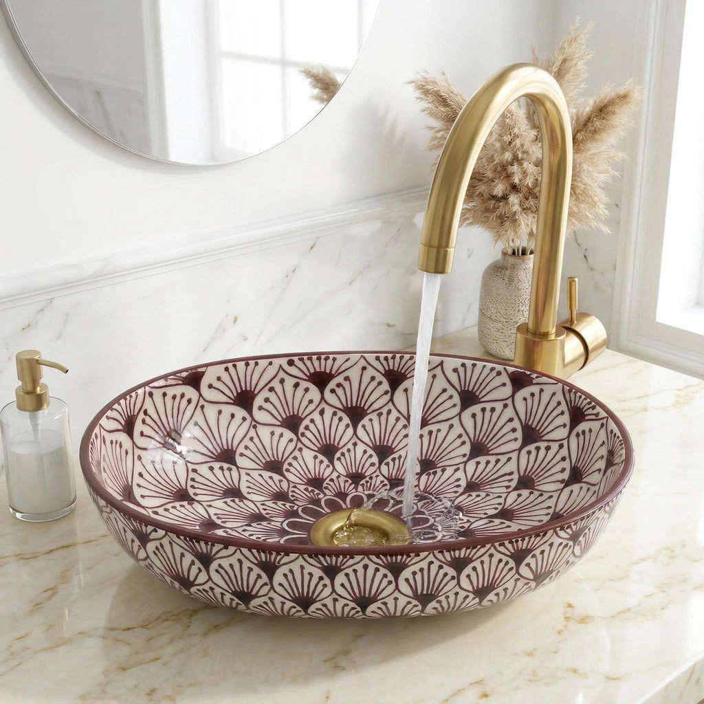 moroccan bathroom sink, Oval Handmade Turquoise Vanity Basin 40cm