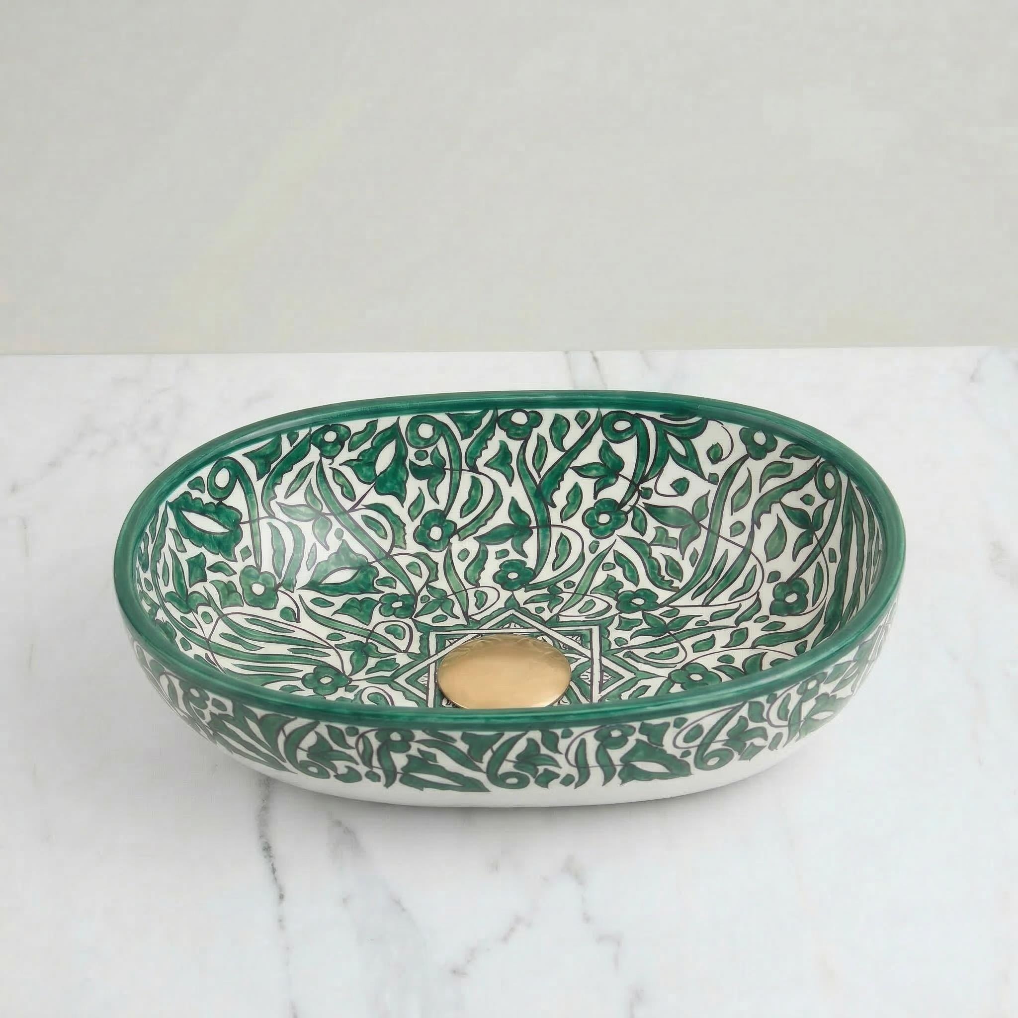 moroccan bathroom vessel sink, Emerald Green Oval Basin 38 cm Pro