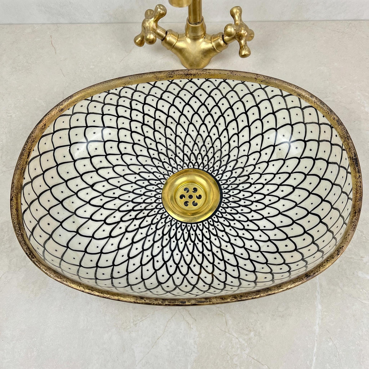 Oval Vessel Bath Sink, Hand-Made Porcelain Moroccan, Glossy 16x12