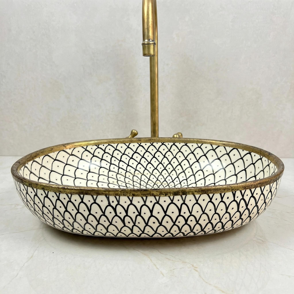 Oval Vessel Bath Sink, Hand-Made Porcelain Moroccan, Glossy 16x12