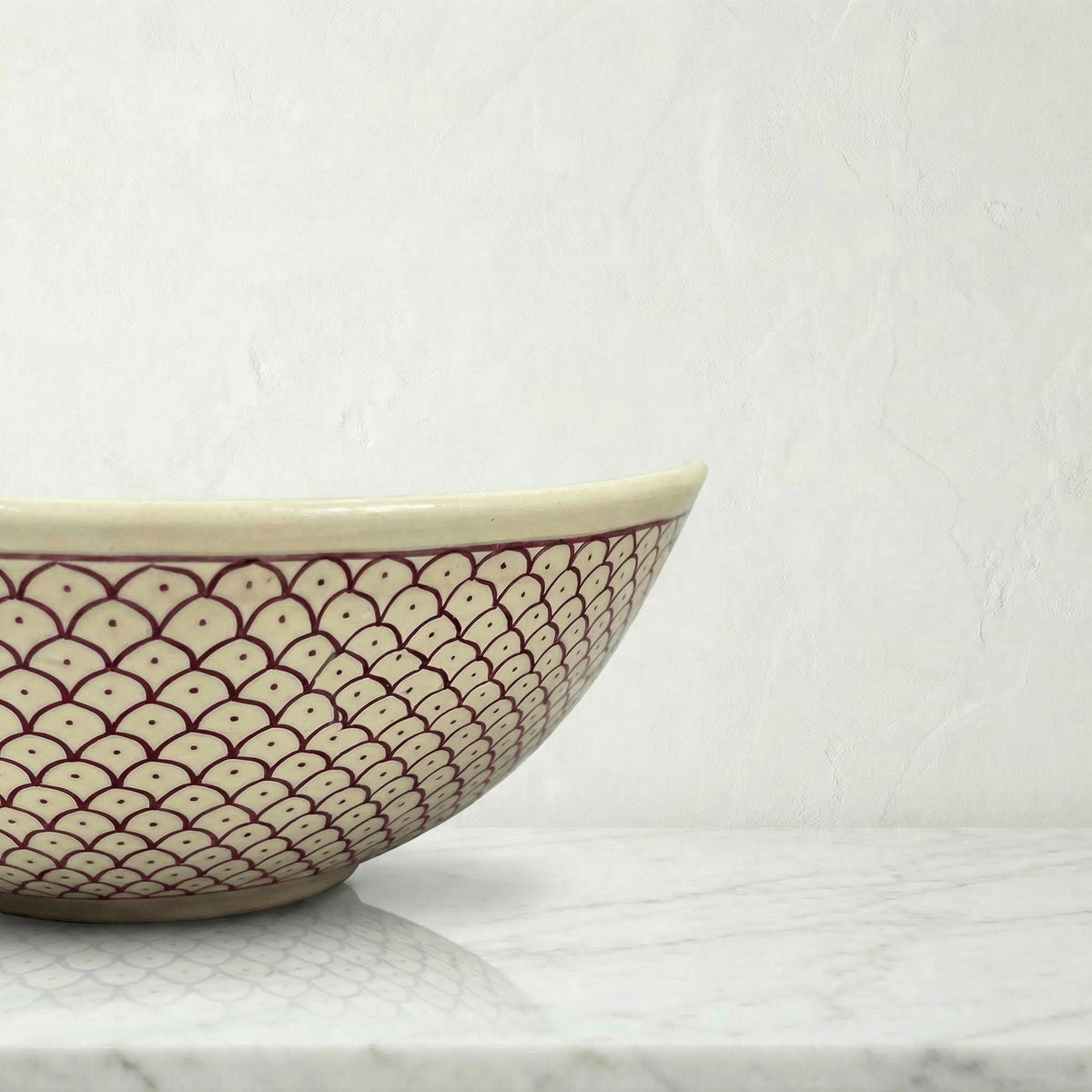 Moroccan Vessel Sink, Hand-Painted Burgundy Ceramic, 8-16" Round.