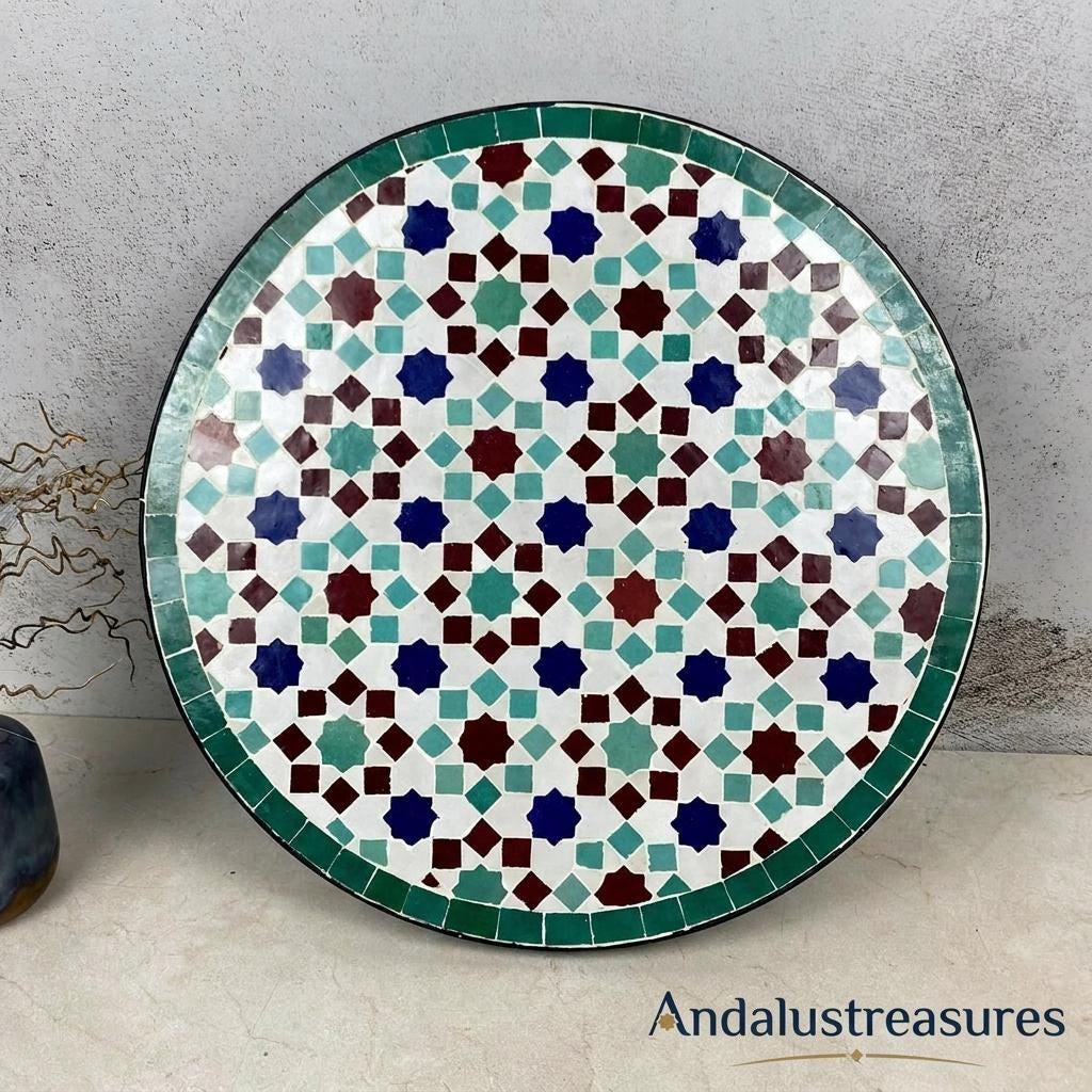 Moroccan Zellige Table, Handlaid Mosaic Console, 36 In Round Low