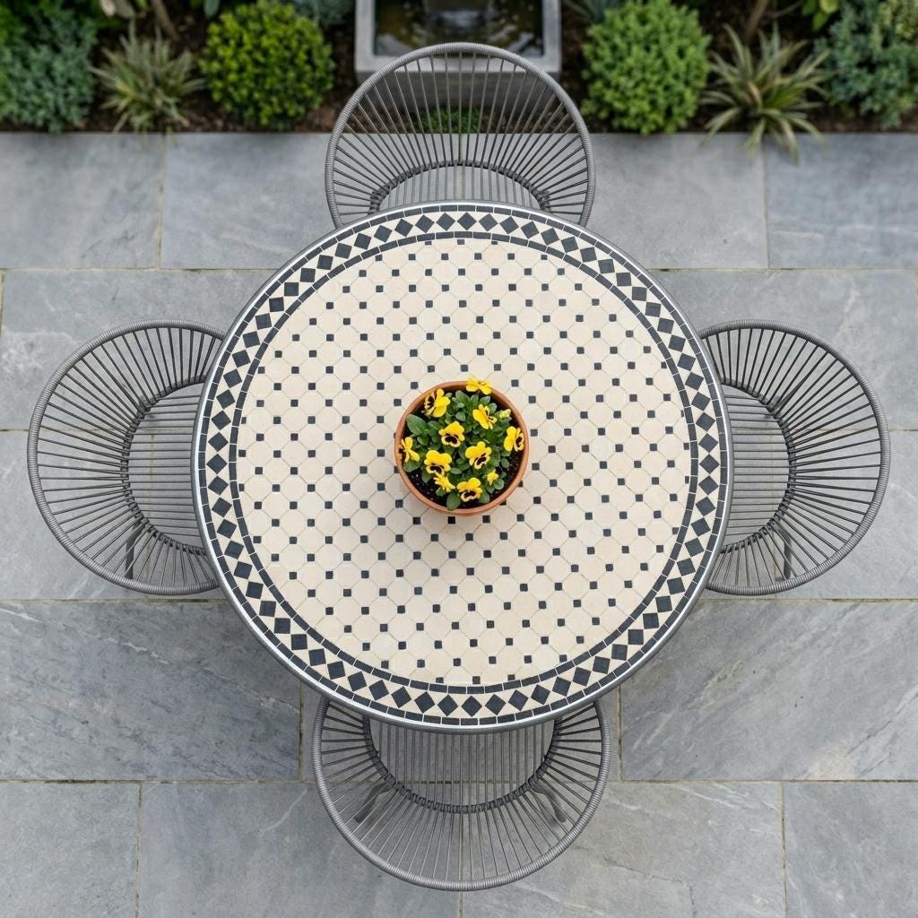 Moroccan Mosaic Table, Zellige 12-48 Inch Iron Base, Hairpin Legs