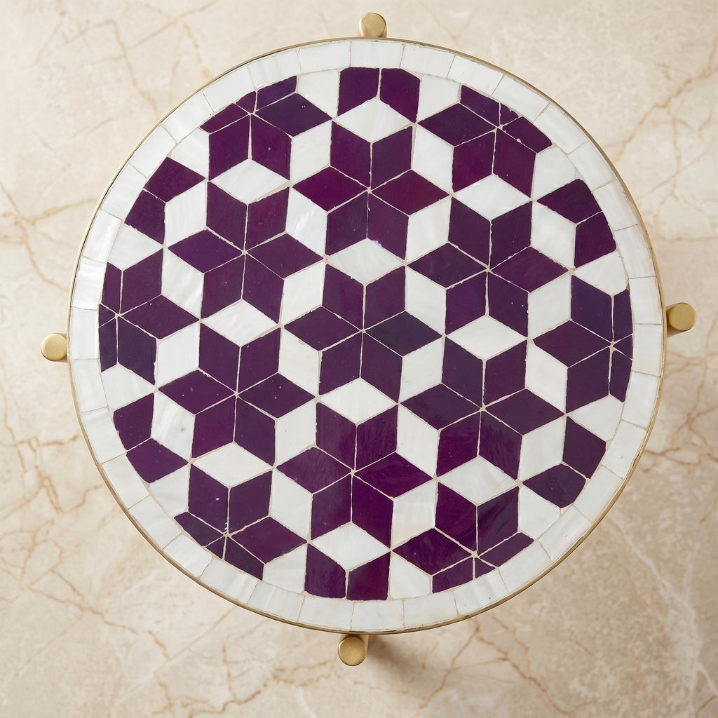 Zellige Tile Table, Emerald Mosaic Accent, 12–48 In Custom Sizes!