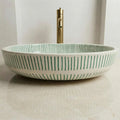 Moroccan Vessel Sink, Fez Pottery Oval Basin, 32-48cm Brass Drain