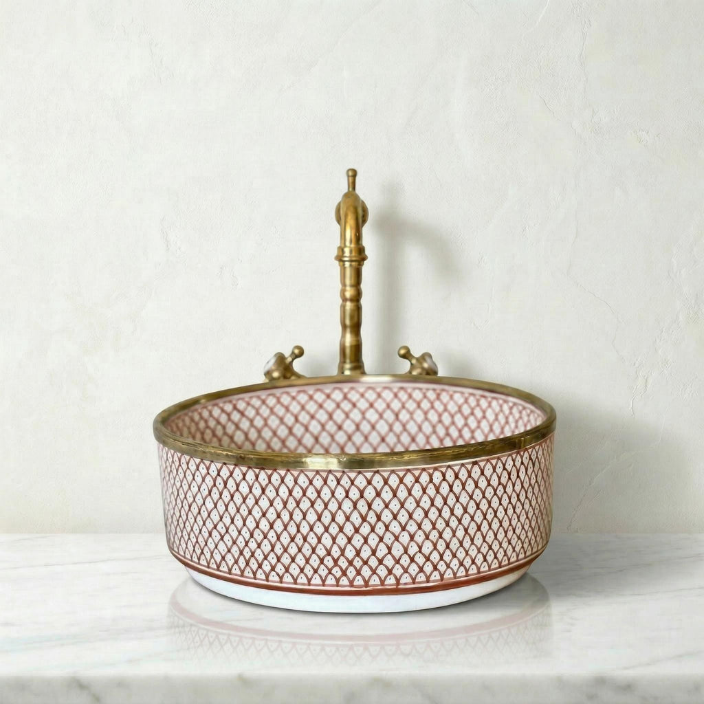 Navy Blue Vessel Sink Porcelain 12" Countertop Basin 14K Gold Rim