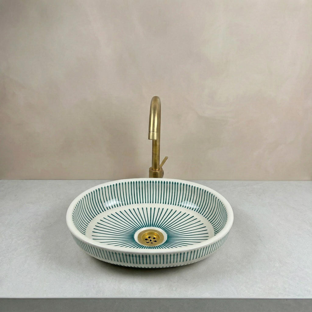 Hand Painted Ceramic Sink, Andalusian Oval Basin 32–48 Cm, Teal