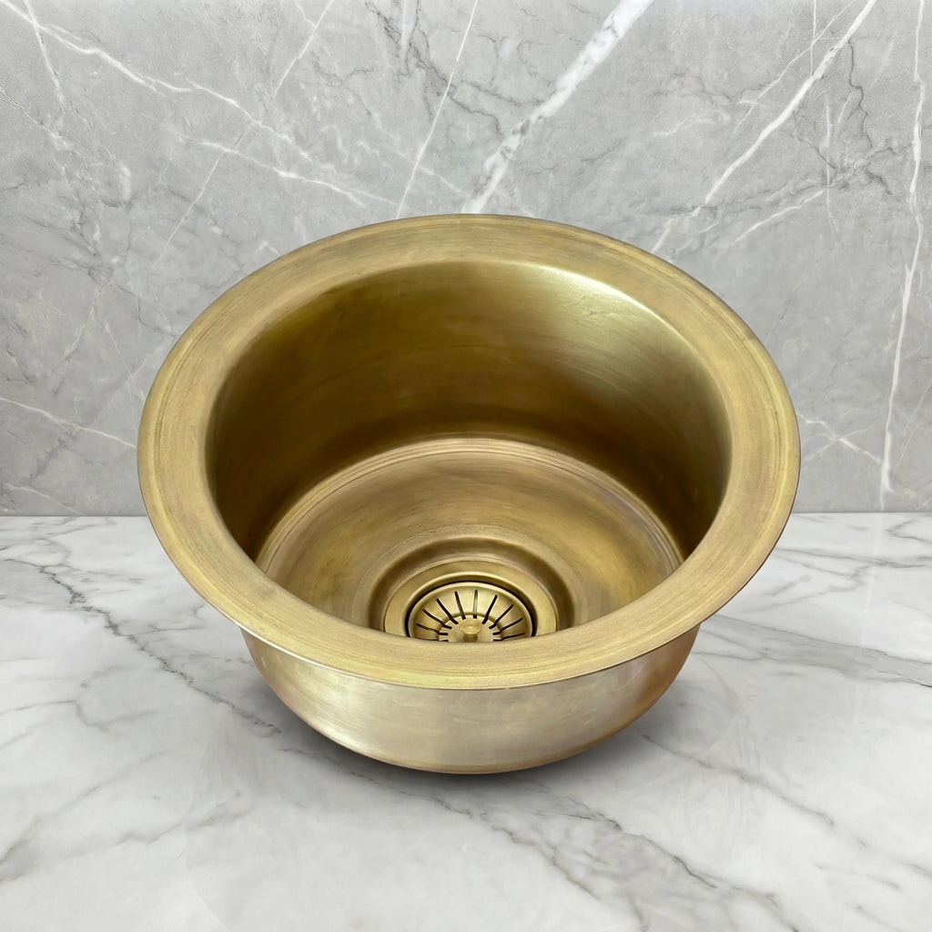 Moroccan Brass Sink, Hammered Lavabo Basin, Gold Tone 14in Patina