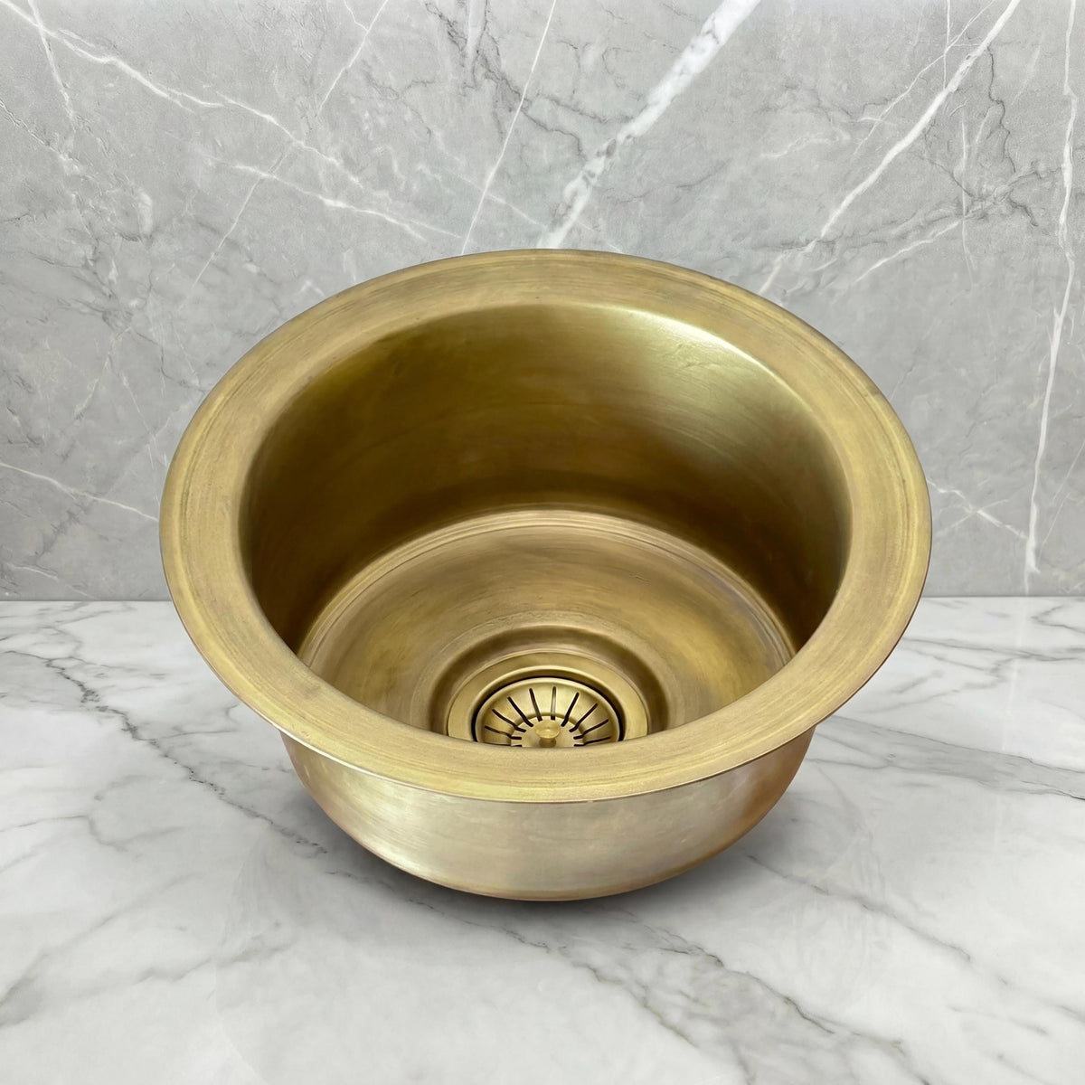 Moroccan Brass Sink, Hammered Lavabo Basin, Gold Tone 14in Patina