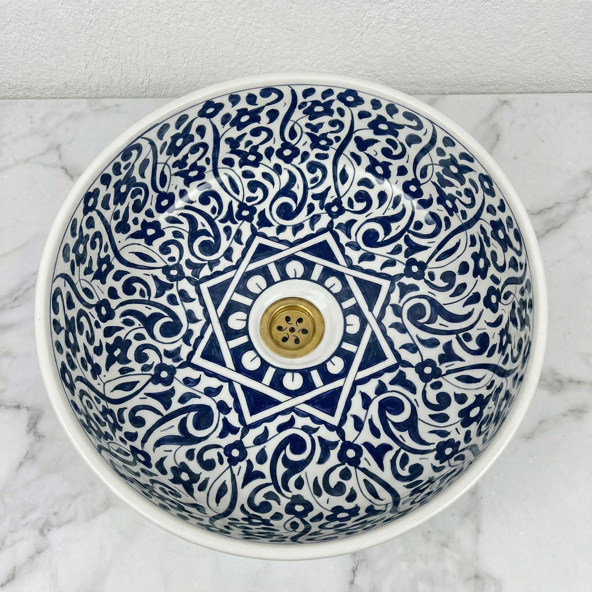 Sage Green Vessel Sink, Hand-Painted Moroccan Ceramic, 12 Inch XL