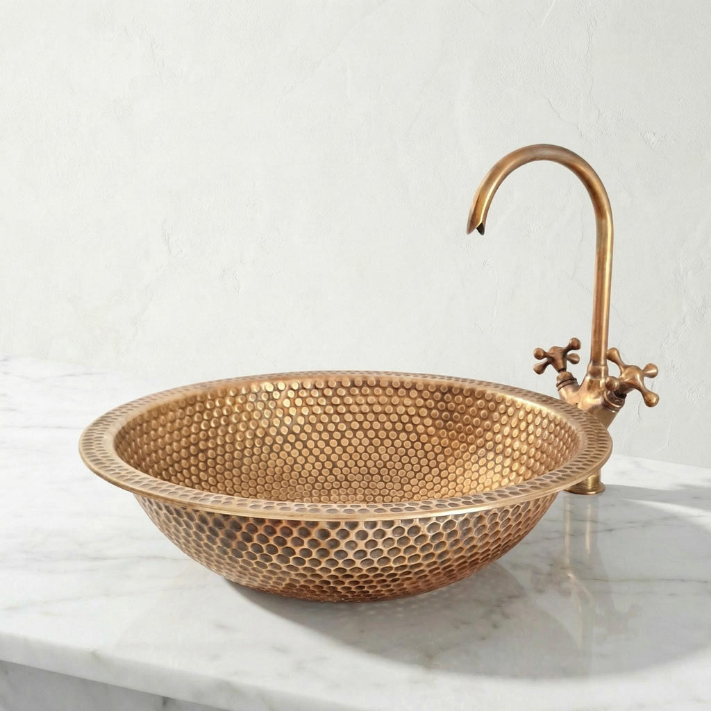Moroccan Hammered Brass Sink, Handmade Fez Artisan Vessel 16 Inch